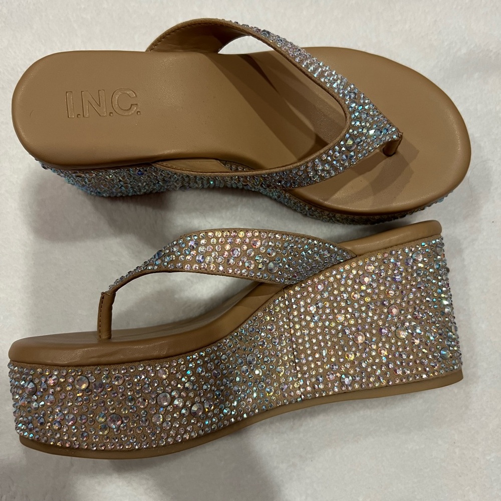 INC woman’s rhinestone open toe platform sandal